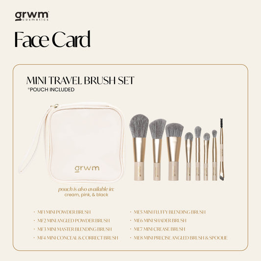 GRWM Cosmetics Face Card Mini Travel Brush Set with Pouch
