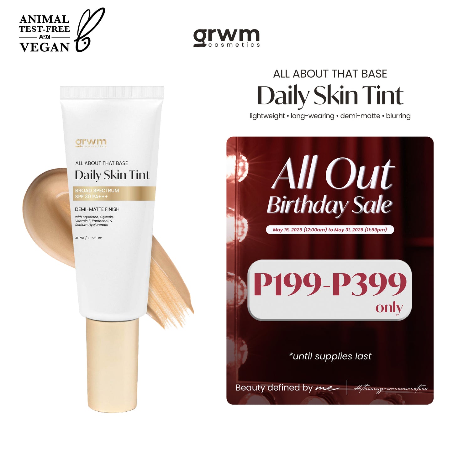 GRWM Cosmetics Daily Skin Tint Broad Spectrum SPF 30 PA +++