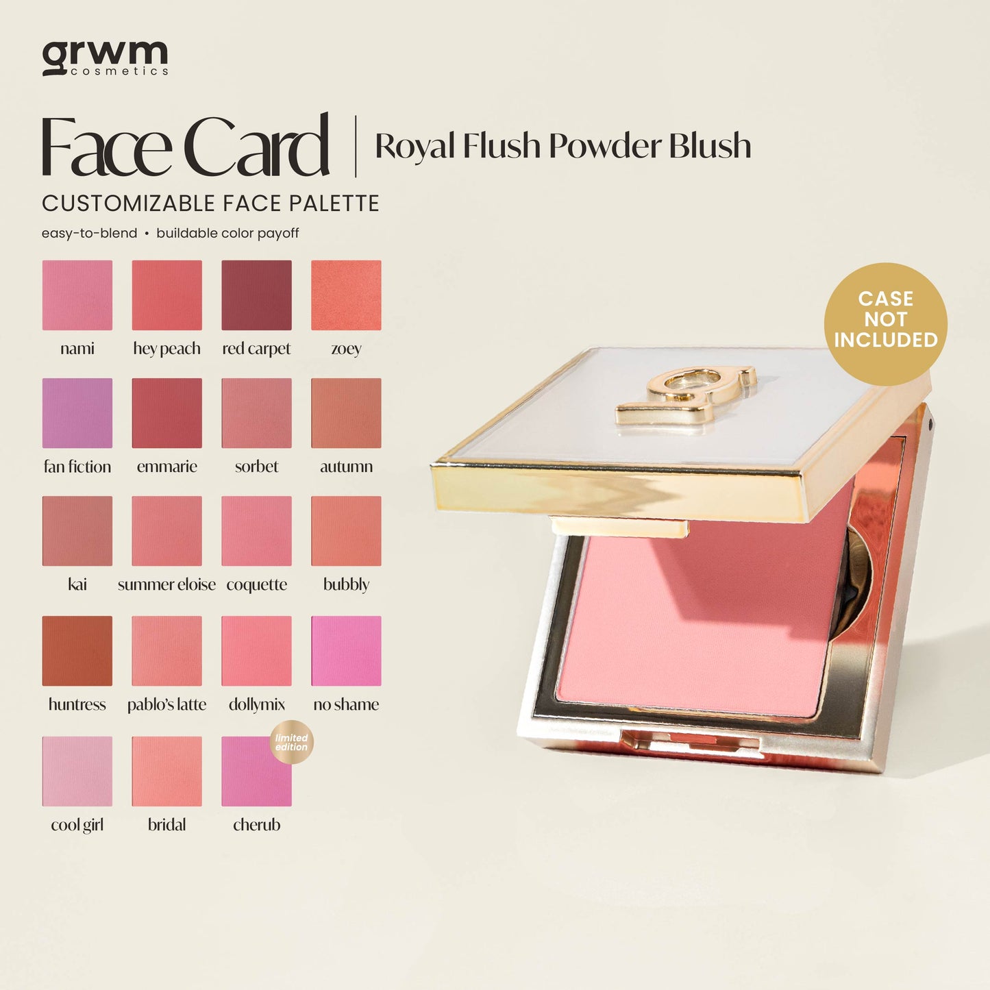 GRWM Cosmetics Face Card Royal Flush Powder Blush [CASE NOT INCLUDED]