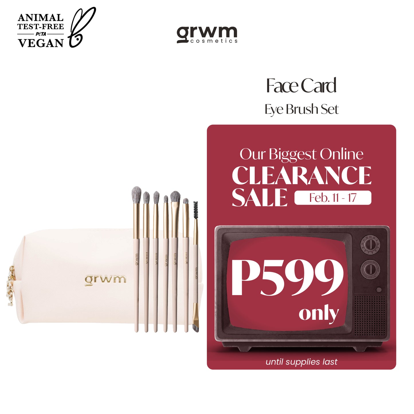 GRWM Cosmetics Face Card Eye Brush Set with Pouch