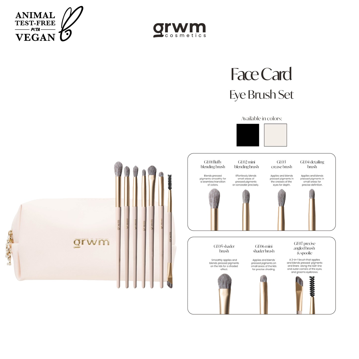 GRWM Cosmetics Face Card Eye Brush Set with Pouch