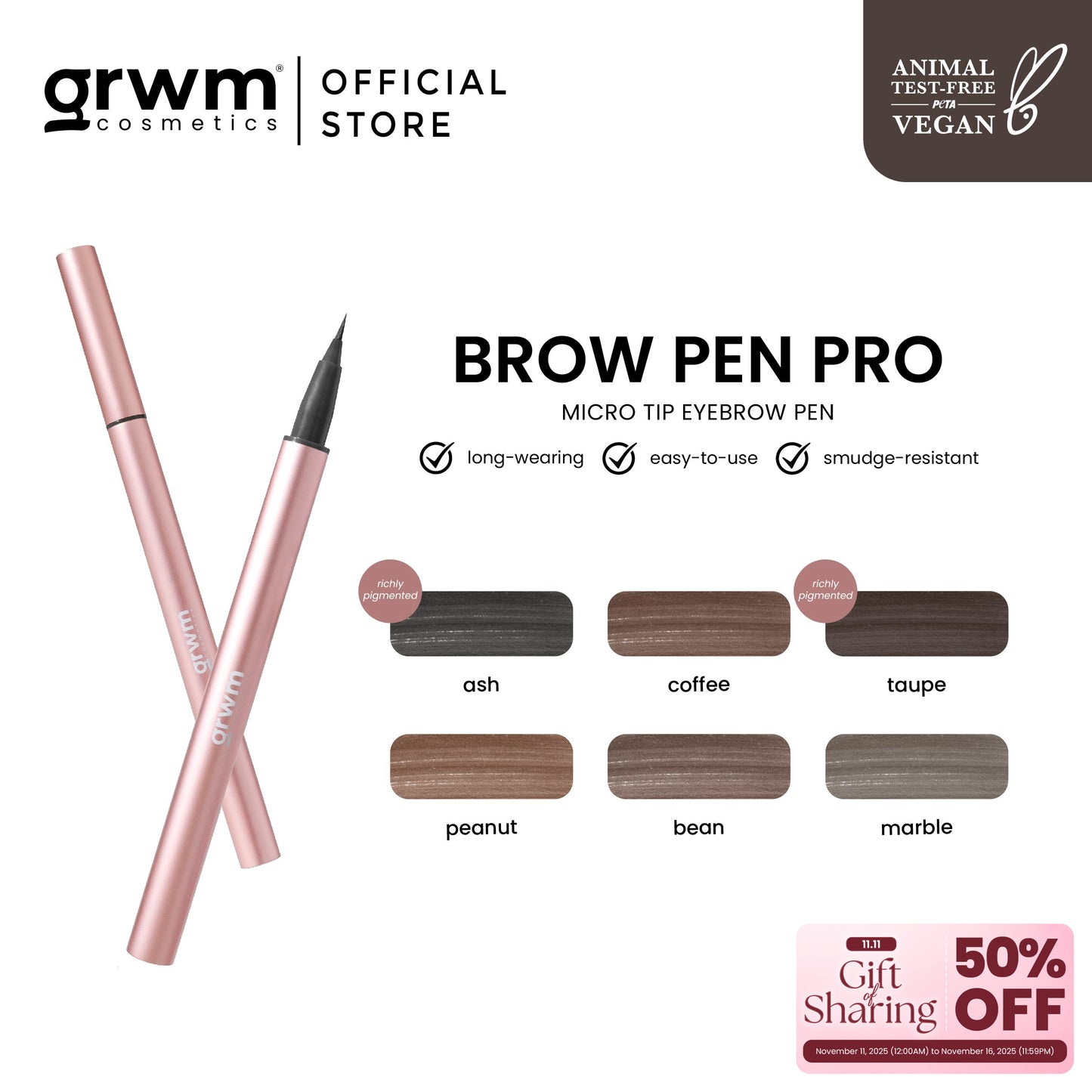 GRWM Cosmetics Brow Pen Pro - Micro Tip Eyebrow Pen