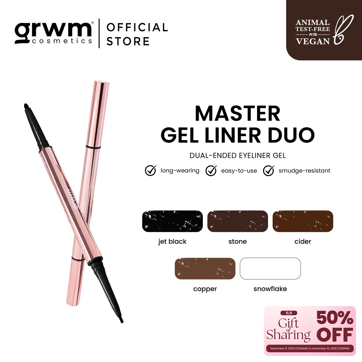 GRWM Cosmetics Master Gel Liner Duo - Dual-Ended Eyeliner Pencil